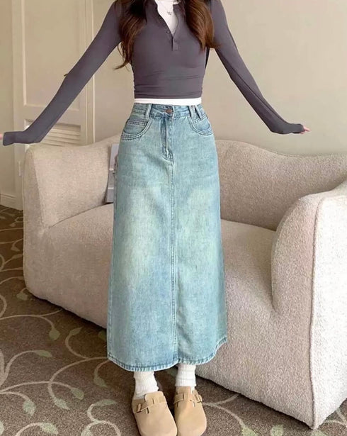 Ladies BackSlit Denim Skirts
